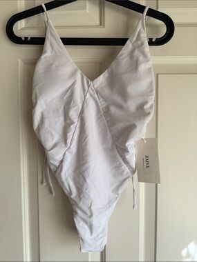 NWT—Zaful White Adjustable Side-Tie One-Piece Swimsuit